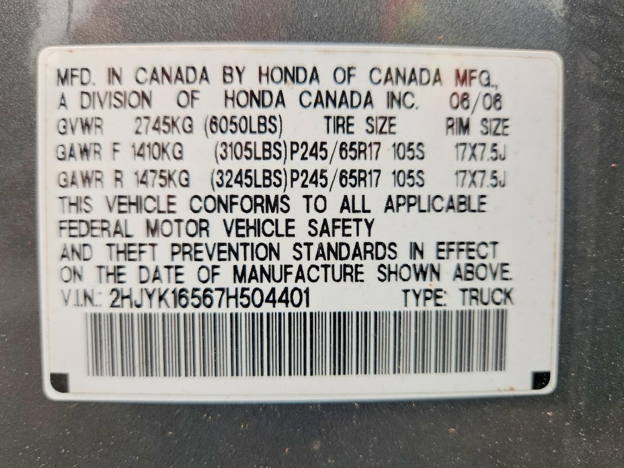 2007 HONDA RIDGELINE