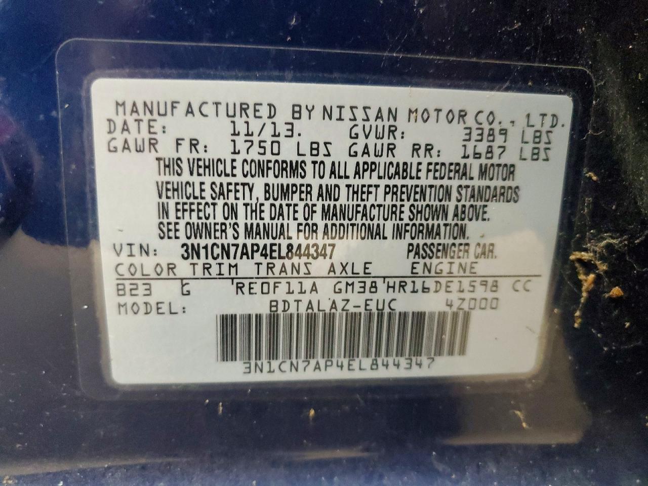 2014 NISSAN VERSA