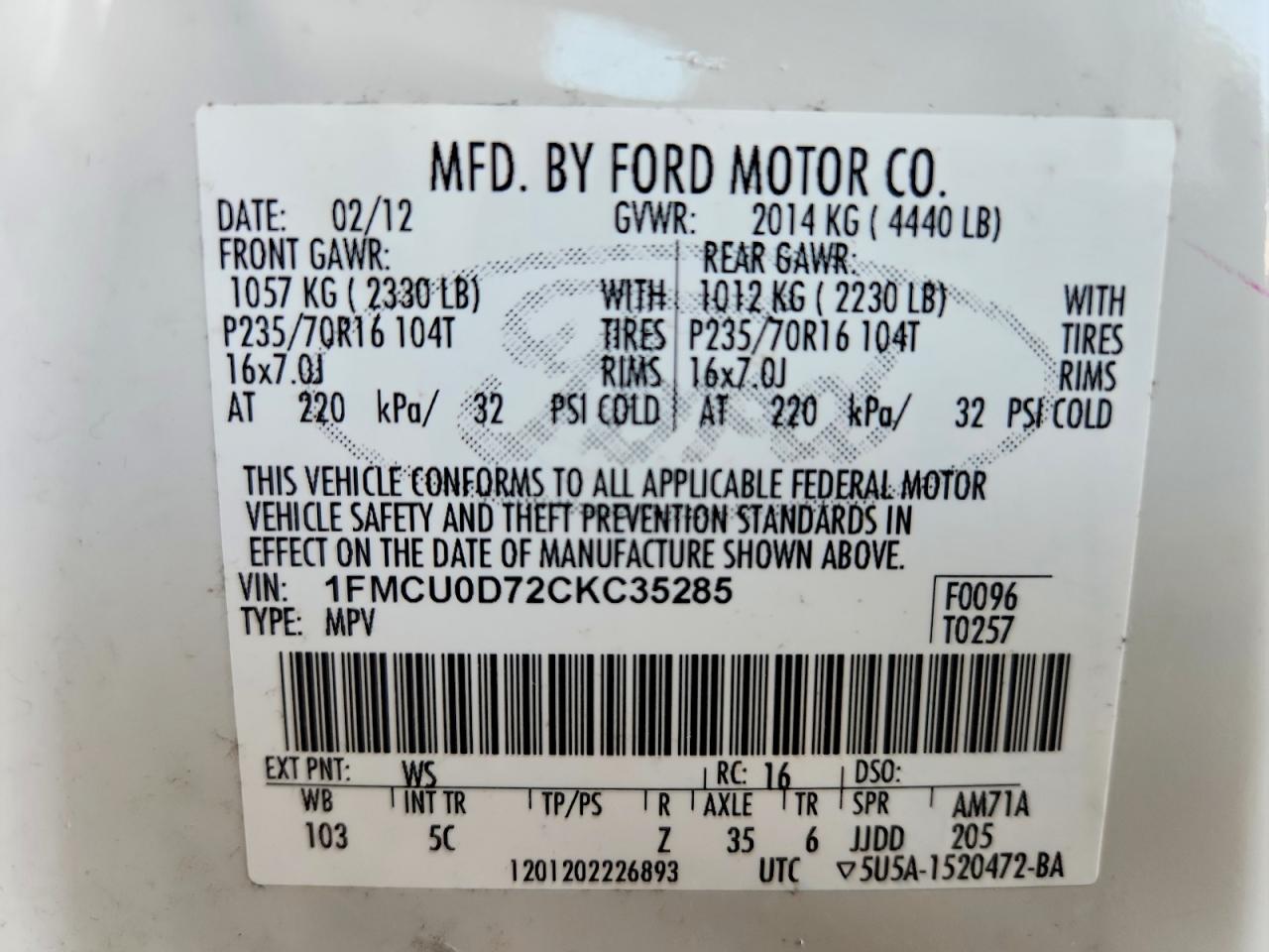 2012 FORD ESCAPE