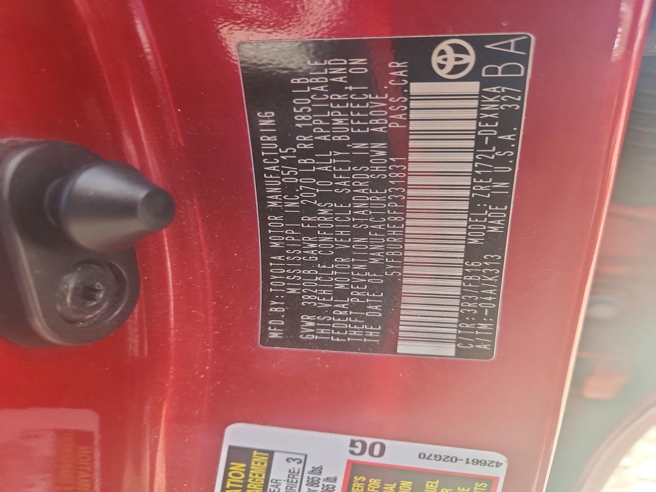2015 TOYOTA COROLLA