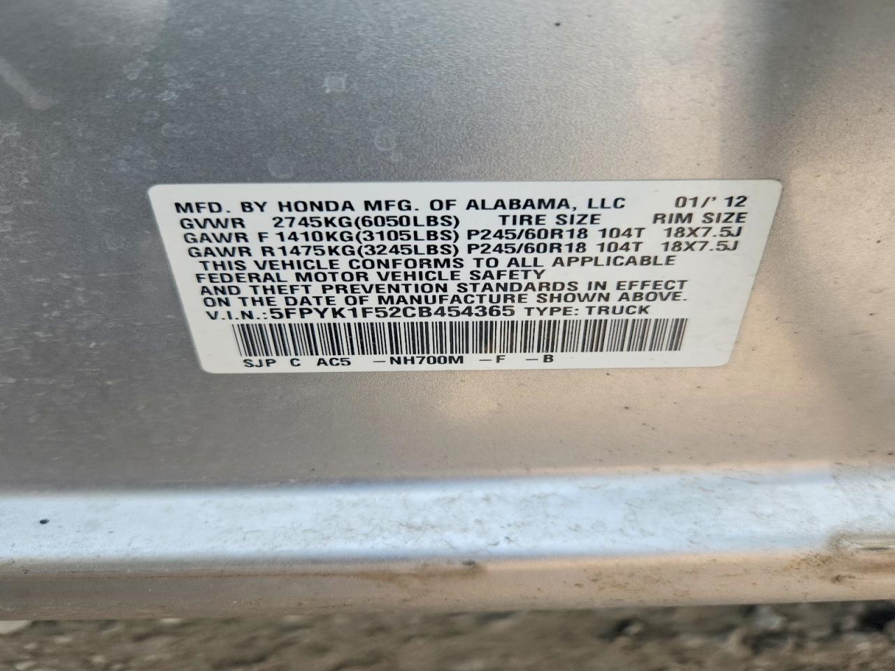 2012 HONDA RIDGELINE