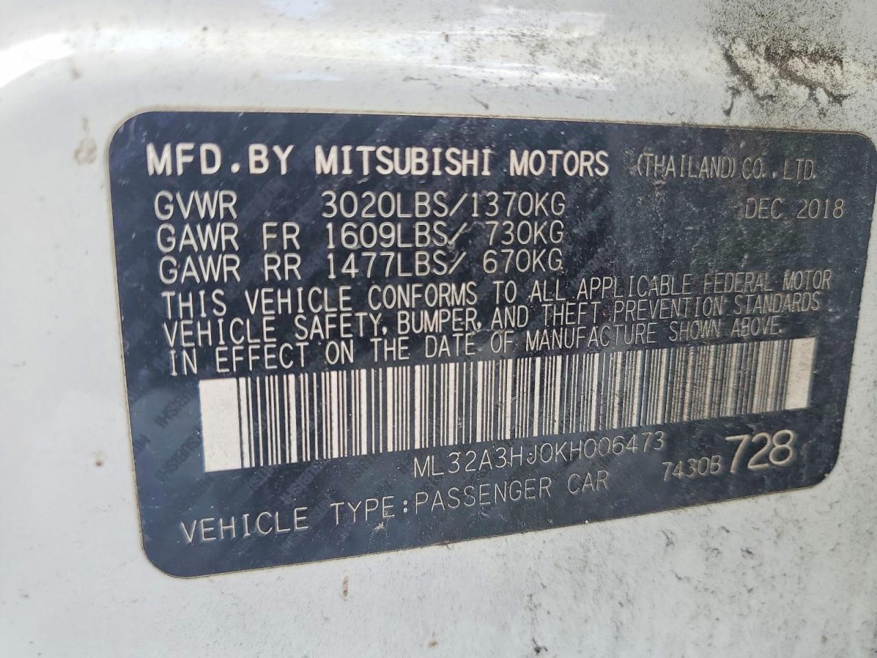 2019 MITSUBISHI MIRAGE
