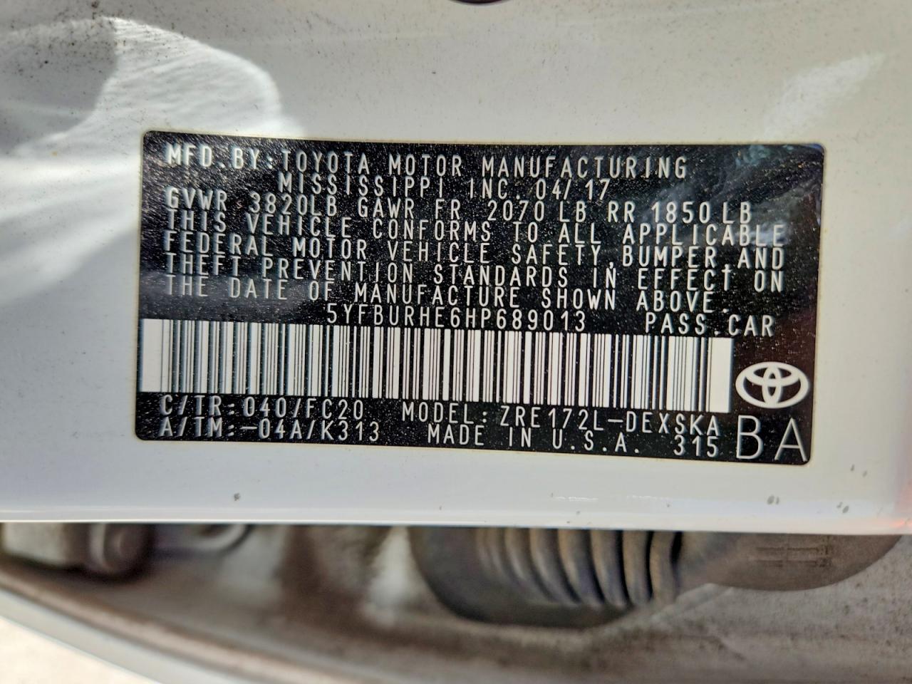 2017 TOYOTA COROLLA