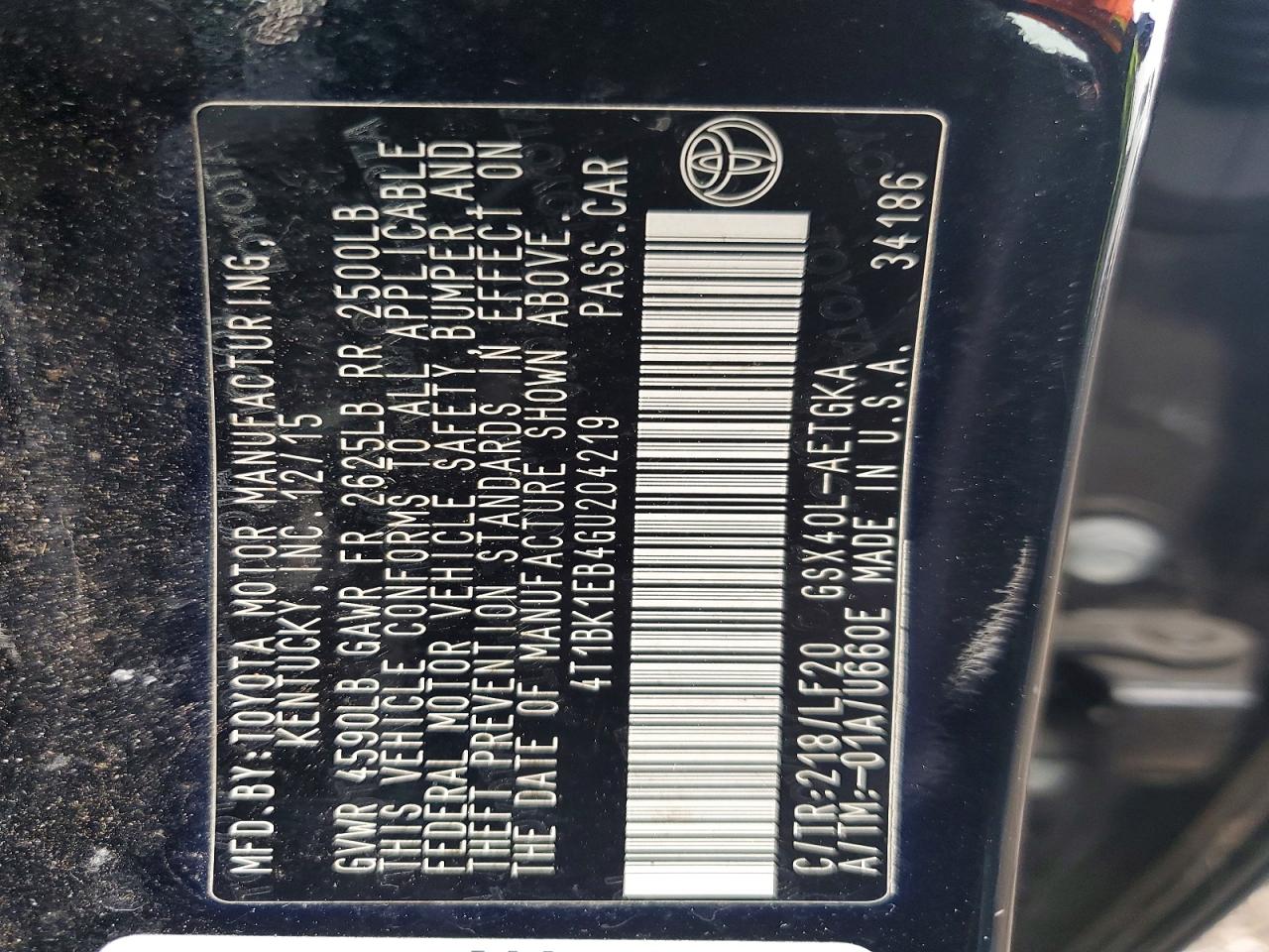 2016 TOYOTA AVALON