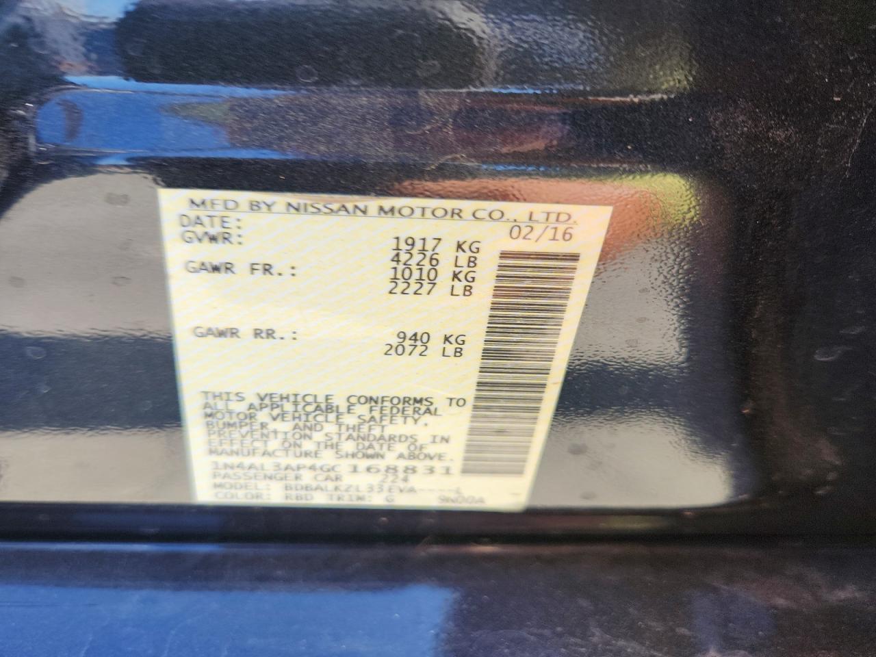 2016 NISSAN ALTIMA