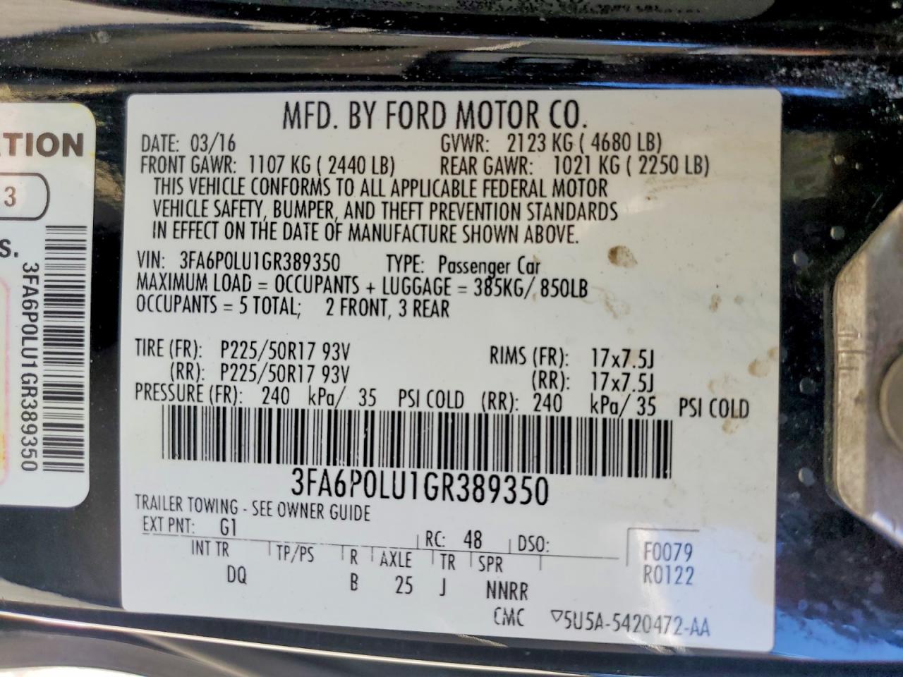 2016 FORD FUSION