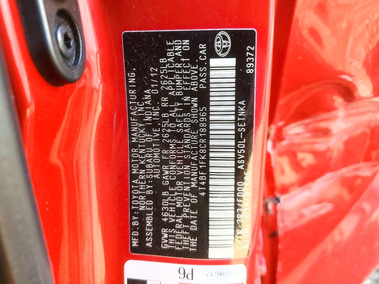 2012 TOYOTA CAMRY