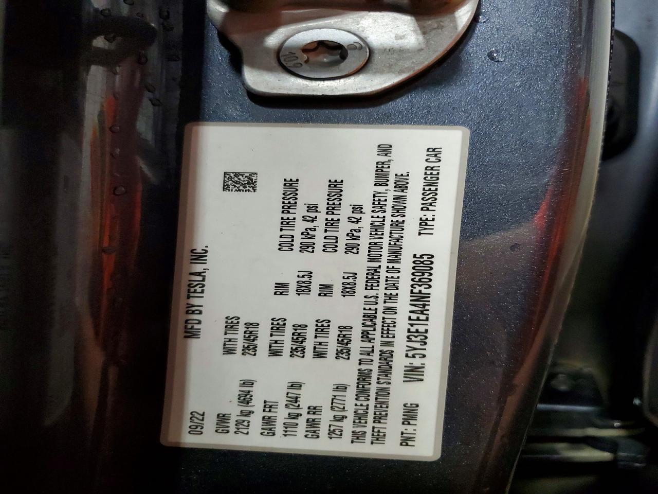 2022 TESLA MODEL 3