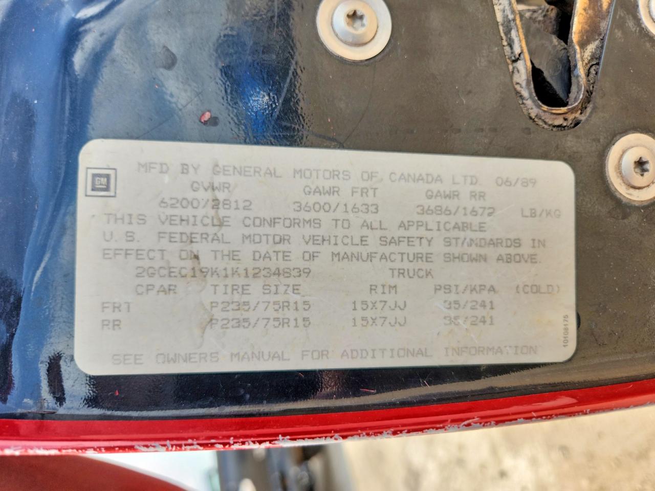 1989 CHEVROLET GMT