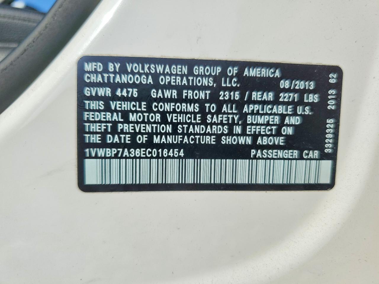 2014 VOLKSWAGEN PASSAT