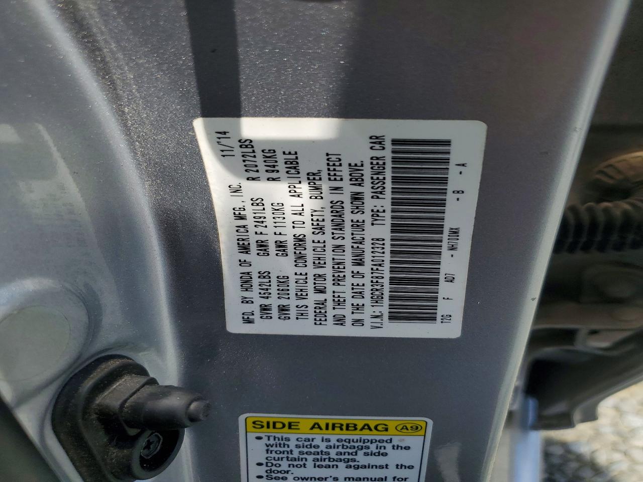 2015 HONDA ACCORD