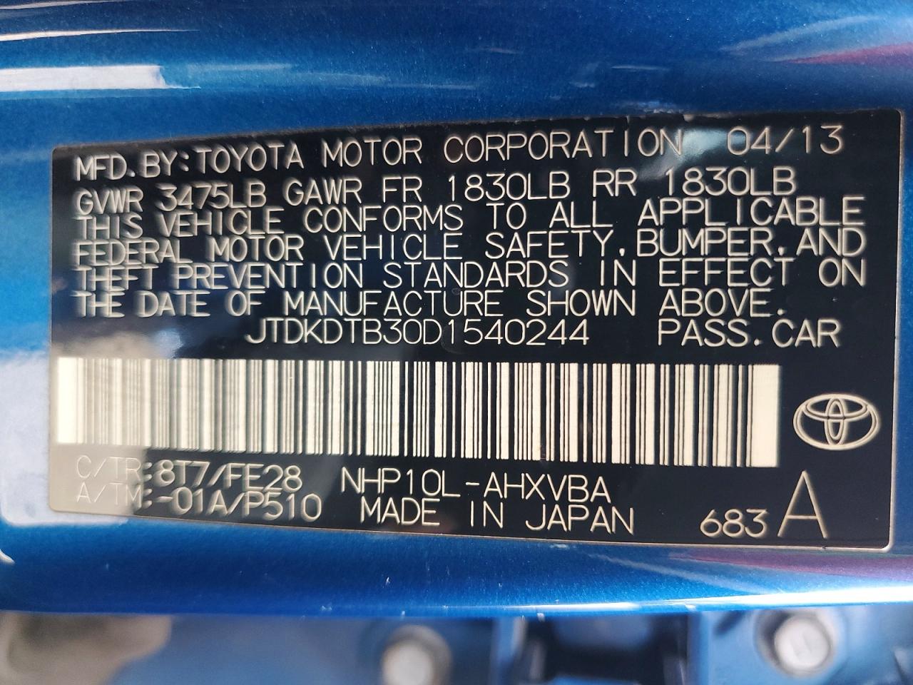 2013 TOYOTA PRIUS C ON