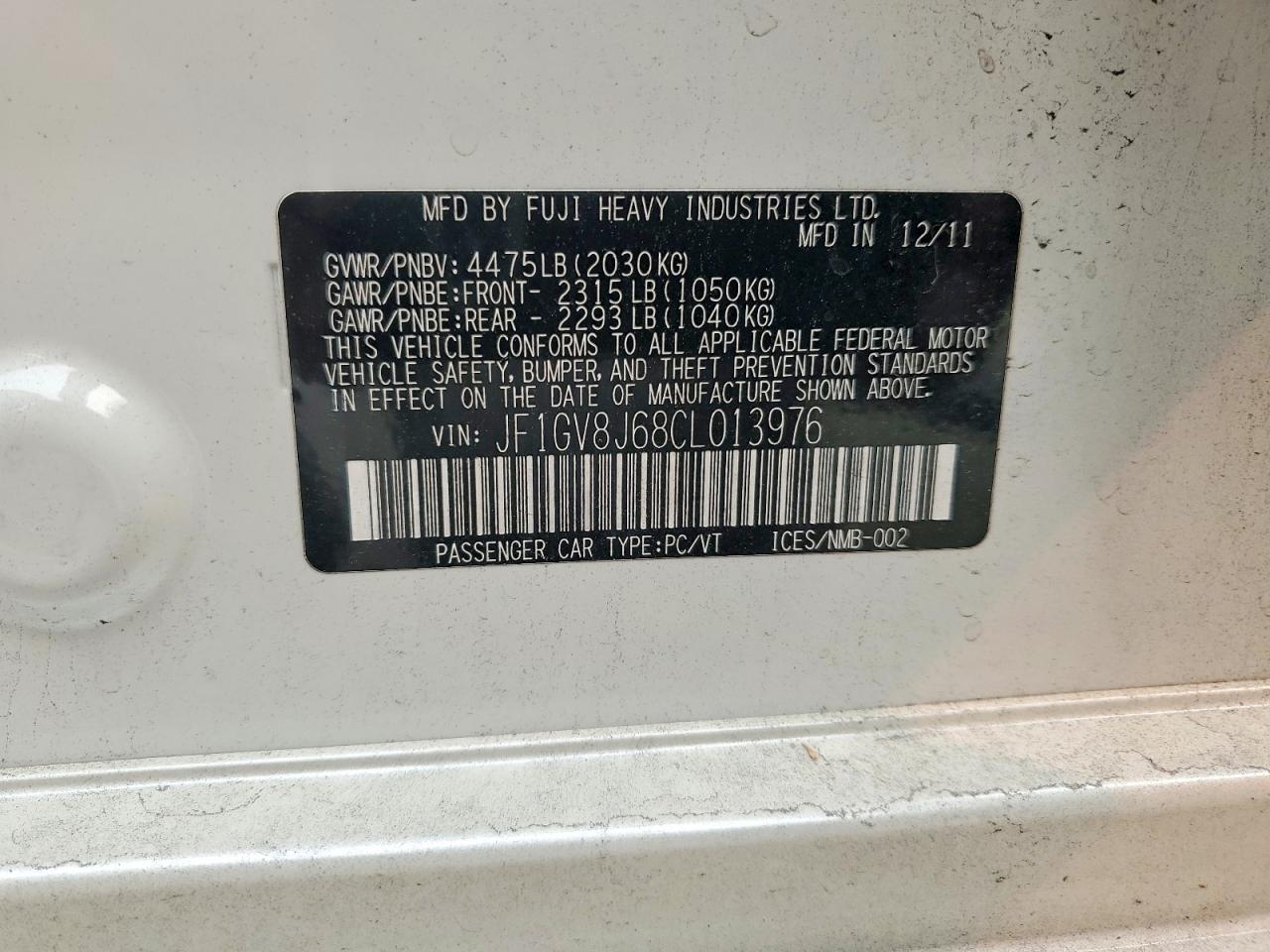 2012 SUBARU WRX