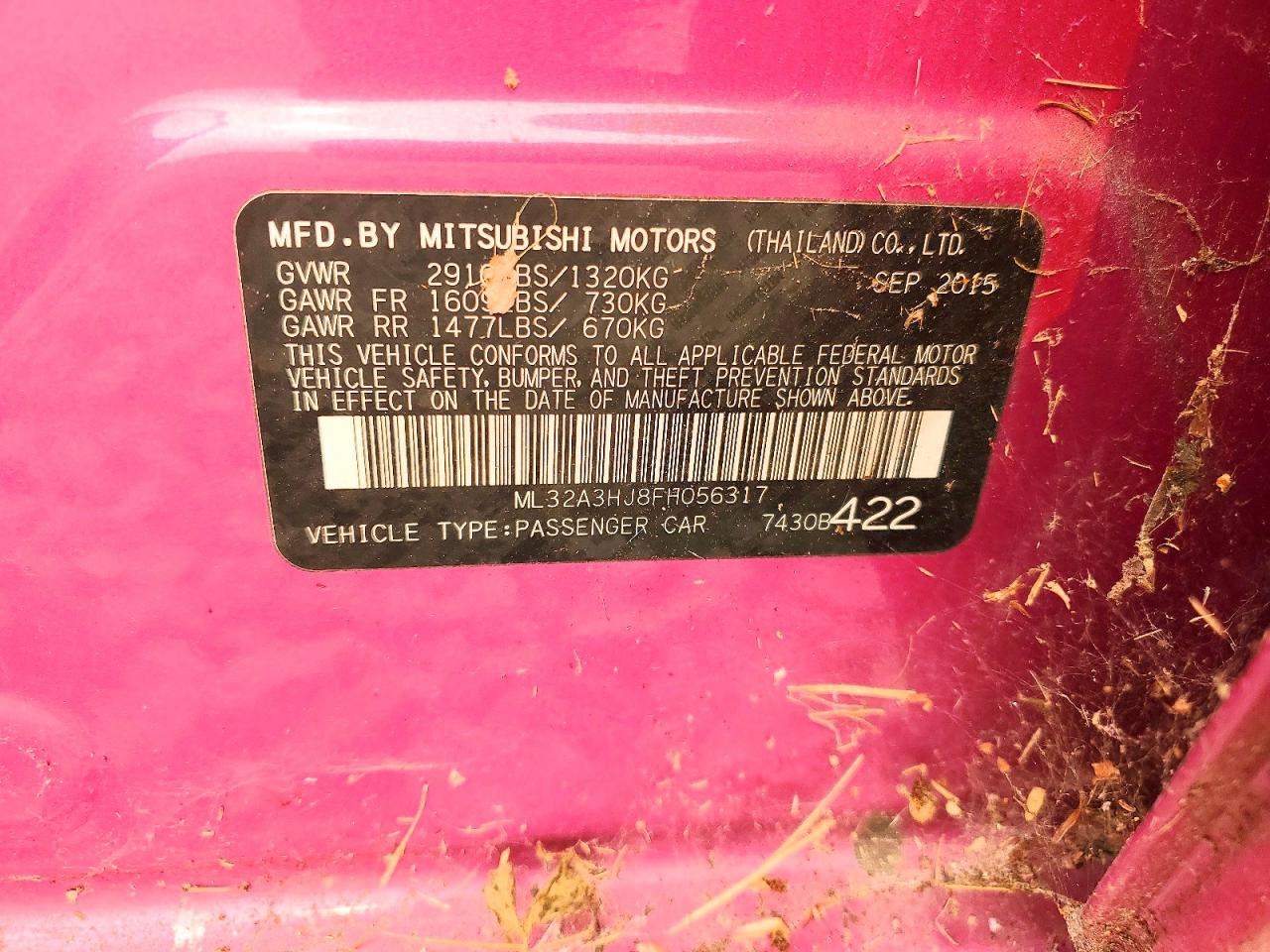 2015 MITSUBISHI MIRAGE