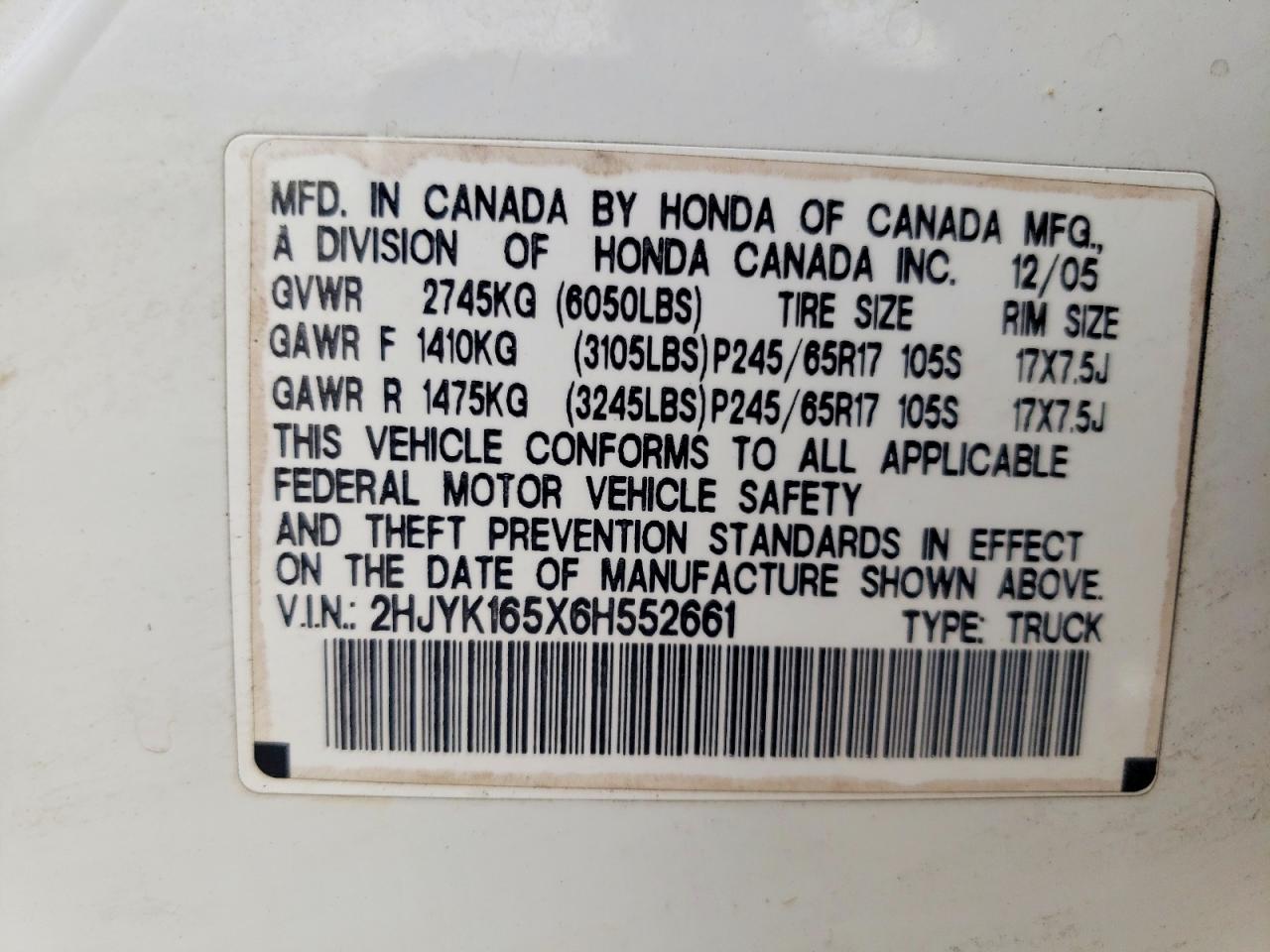 2006 HONDA RIDGELINE