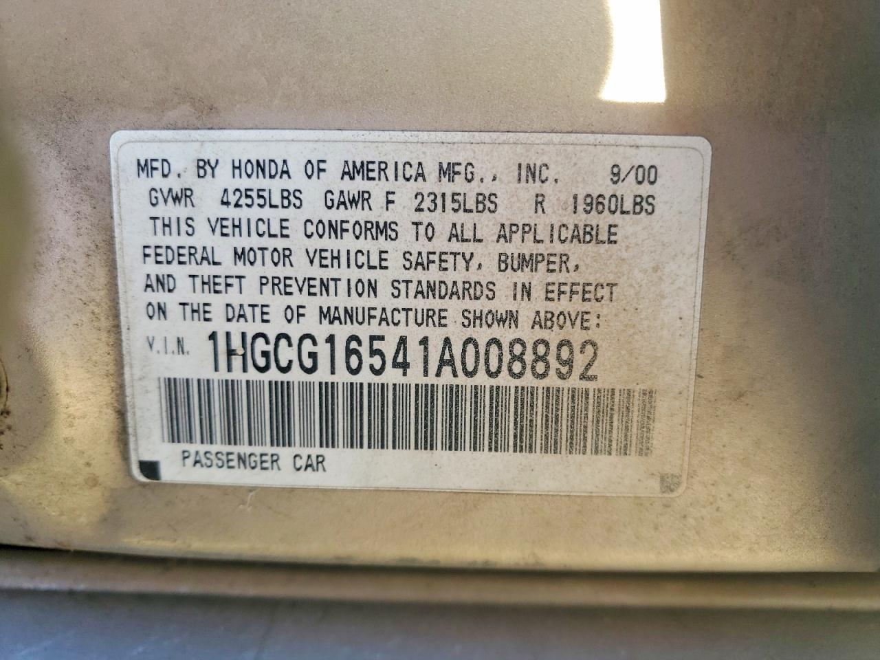 2001 HONDA ACCORD