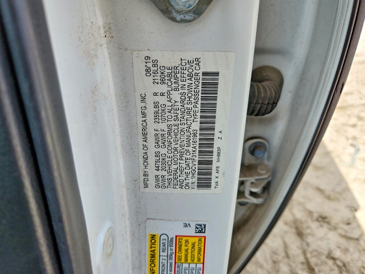 2019 HONDA ACCORD