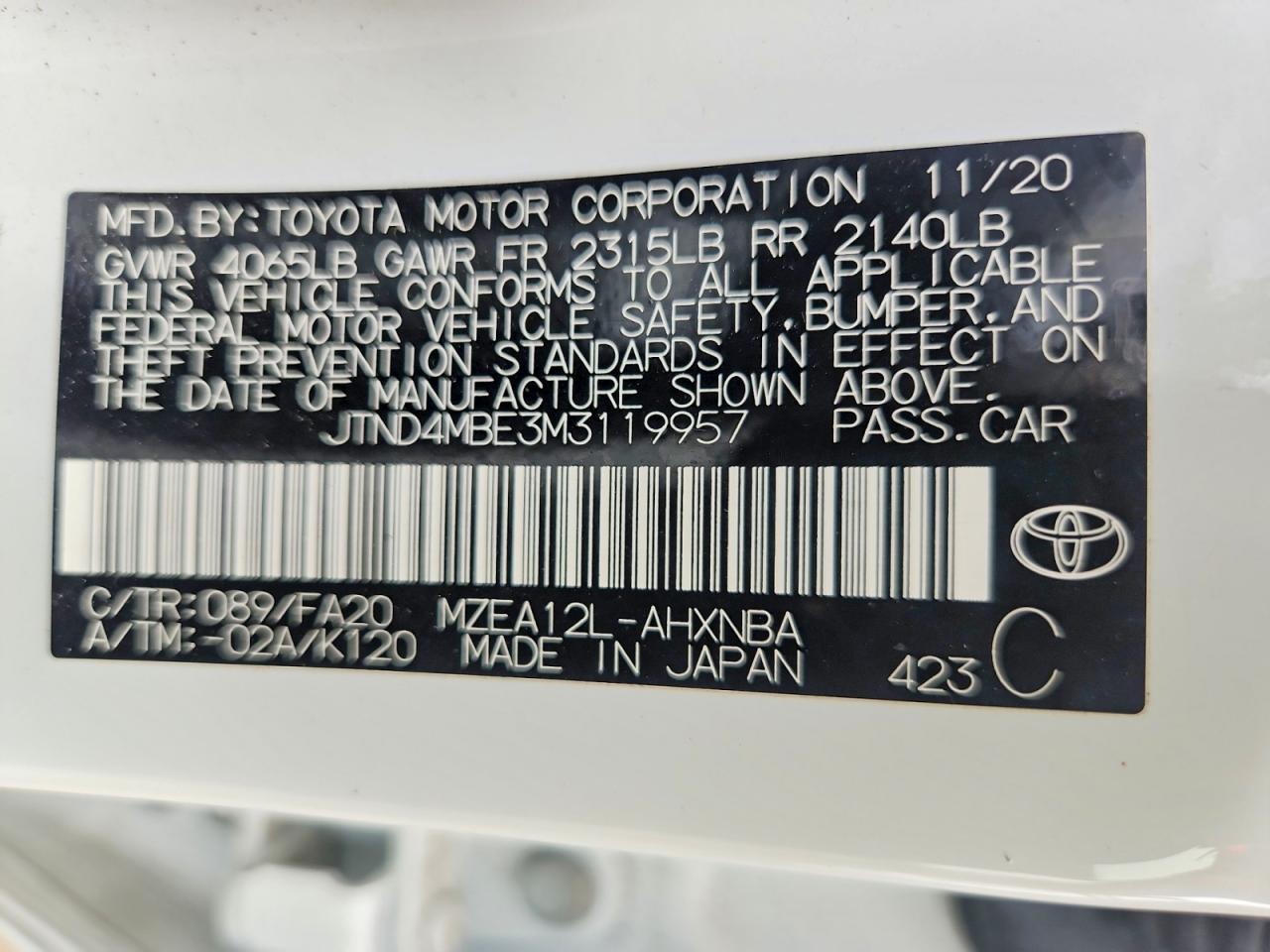2021 TOYOTA COROLLA