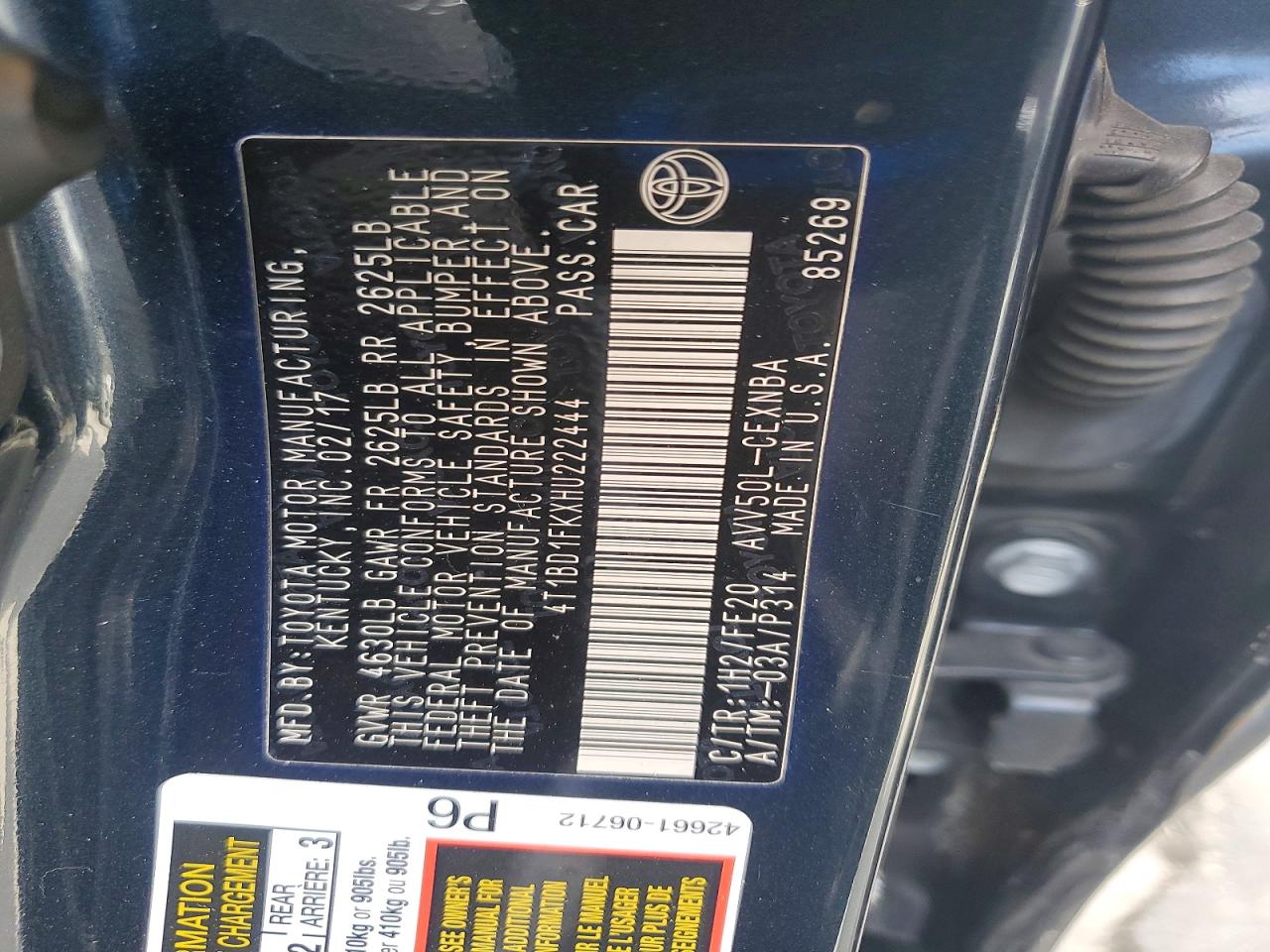 2017 TOYOTA CAMRY SOLA