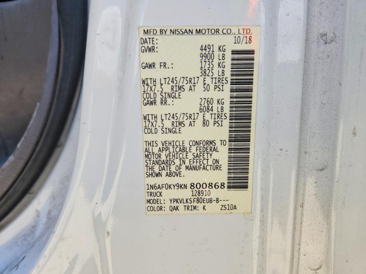 2019 NISSAN NV