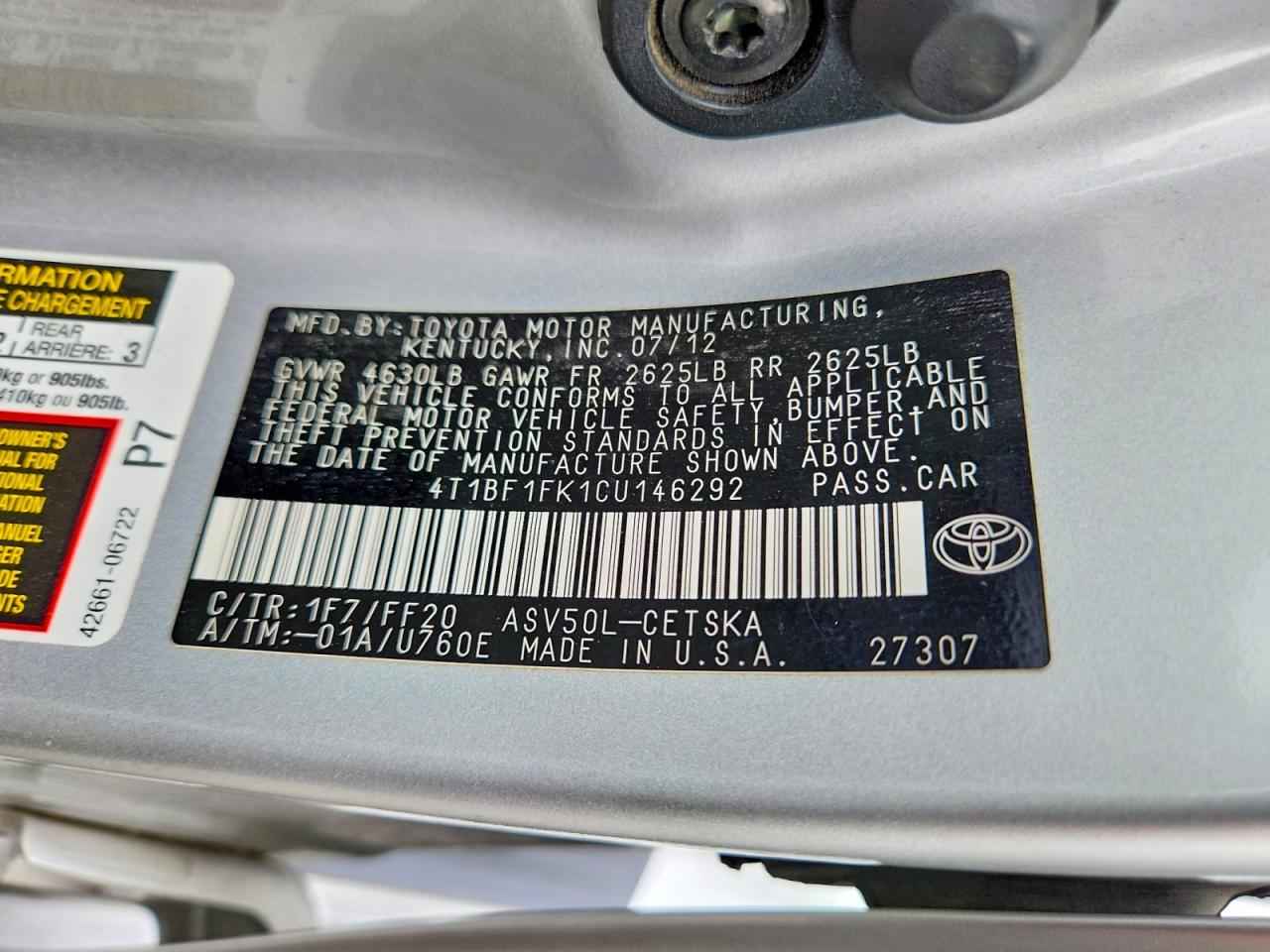 2012 TOYOTA CAMRY