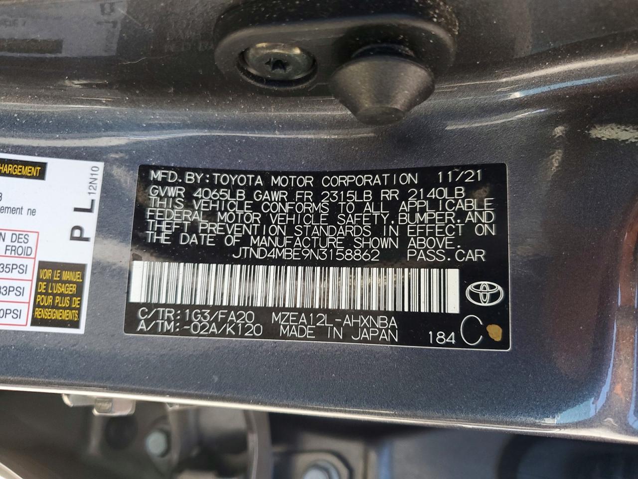2022 TOYOTA COROLLA HA