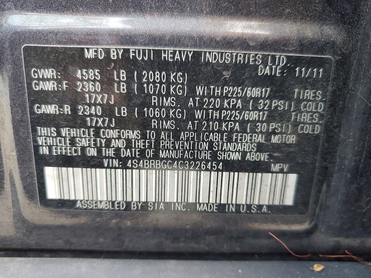 2012 SUBARU OUTBACK