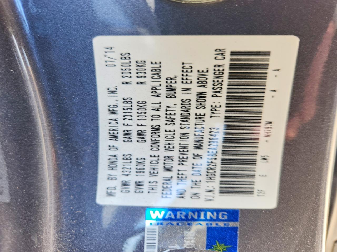 2014 HONDA ACCORD