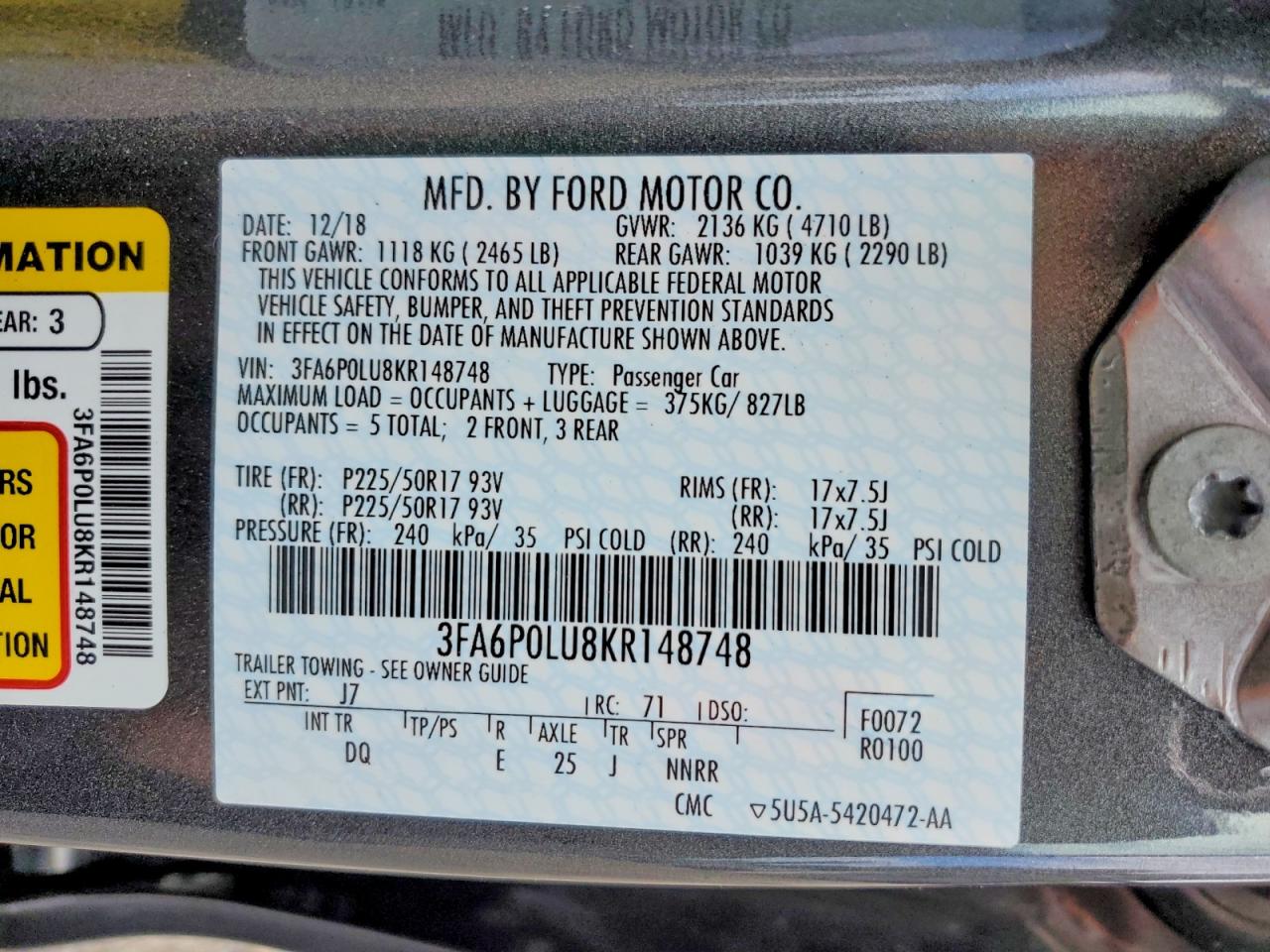 2019 FORD FUSION