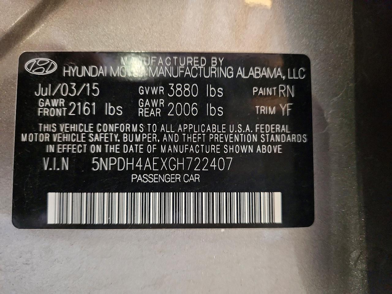 2016 HYUNDAI ELANTRA