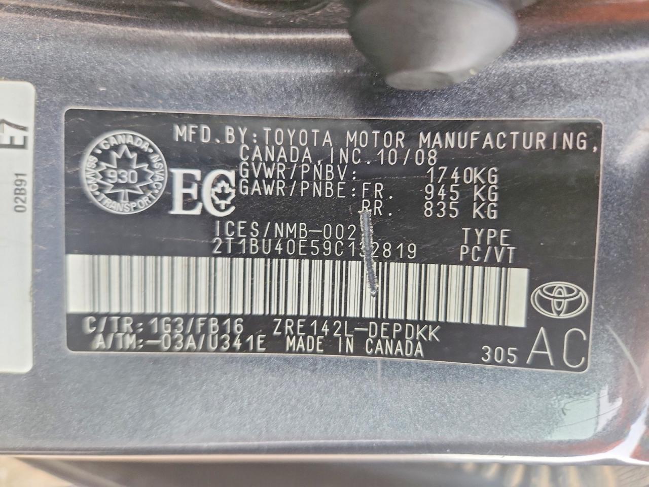 2009 TOYOTA COROLLA