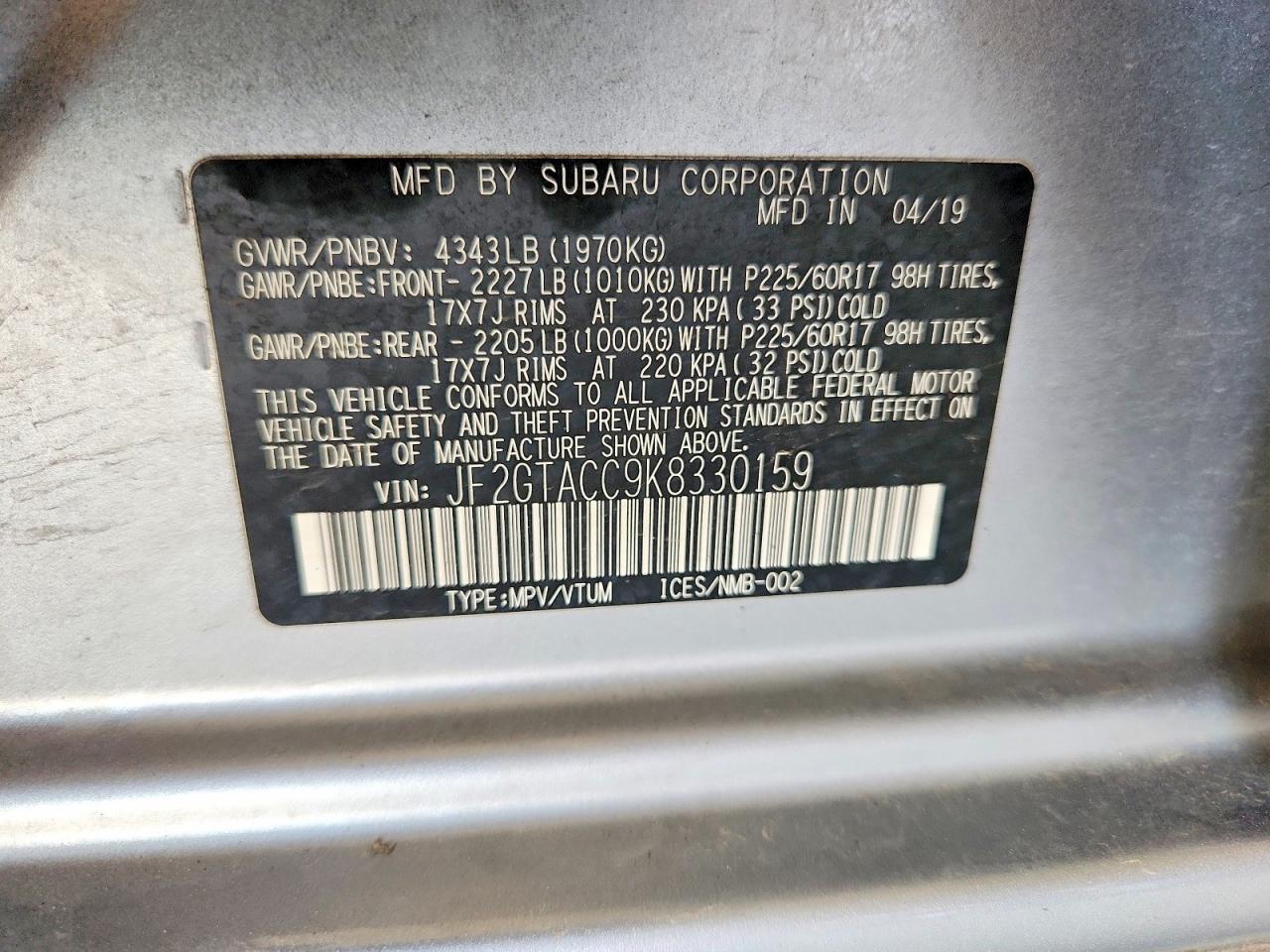 2019 SUBARU CROSSTREK