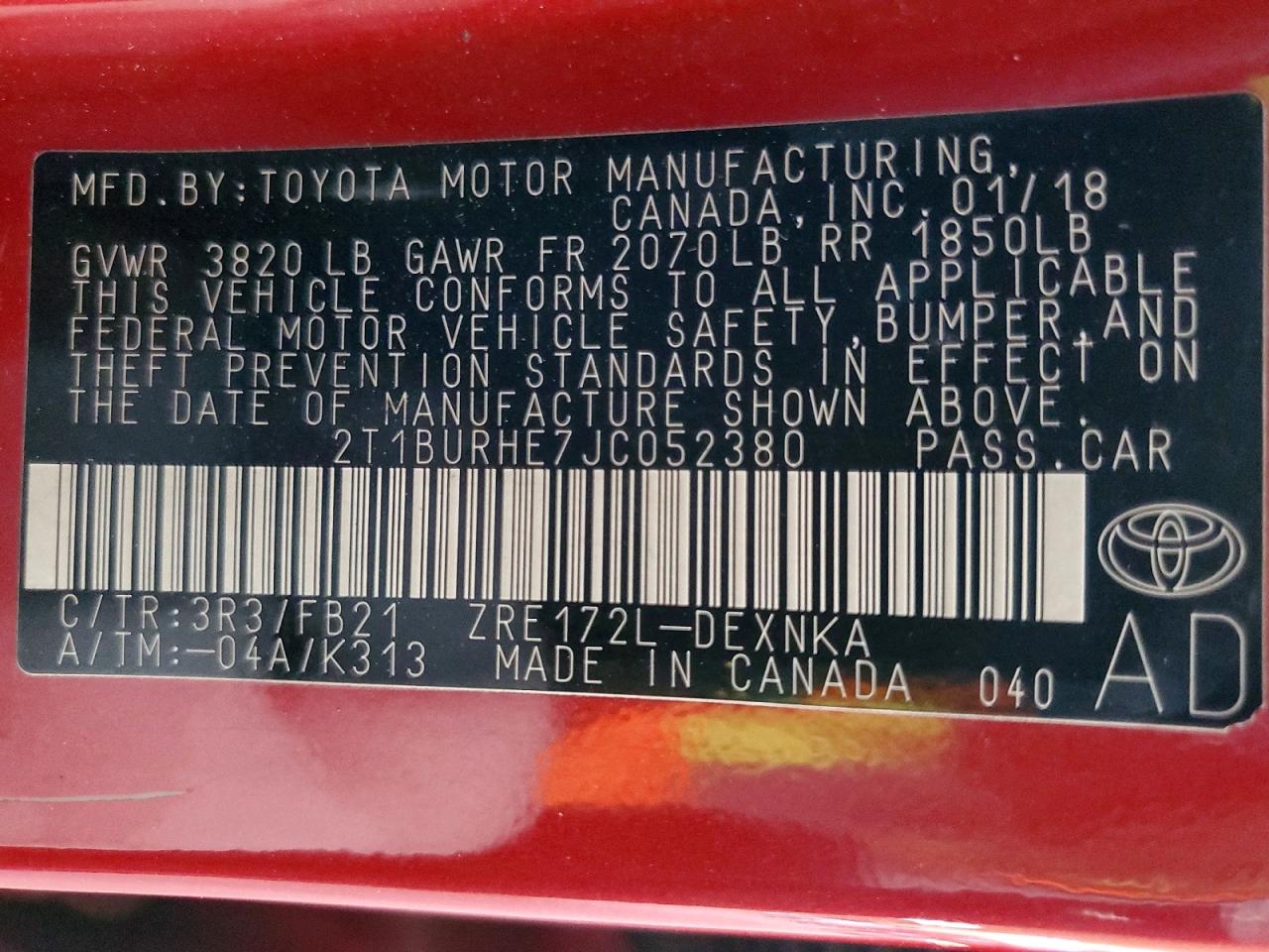 2018 TOYOTA COROLLA