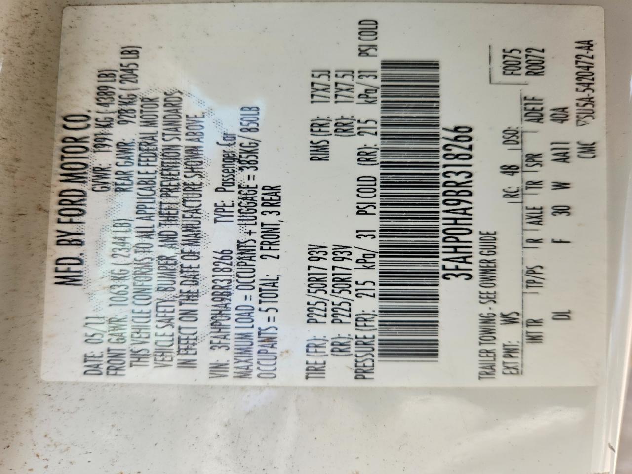 2011 FORD FUSION