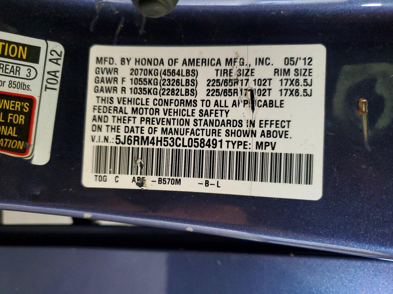 2012 HONDA CRV