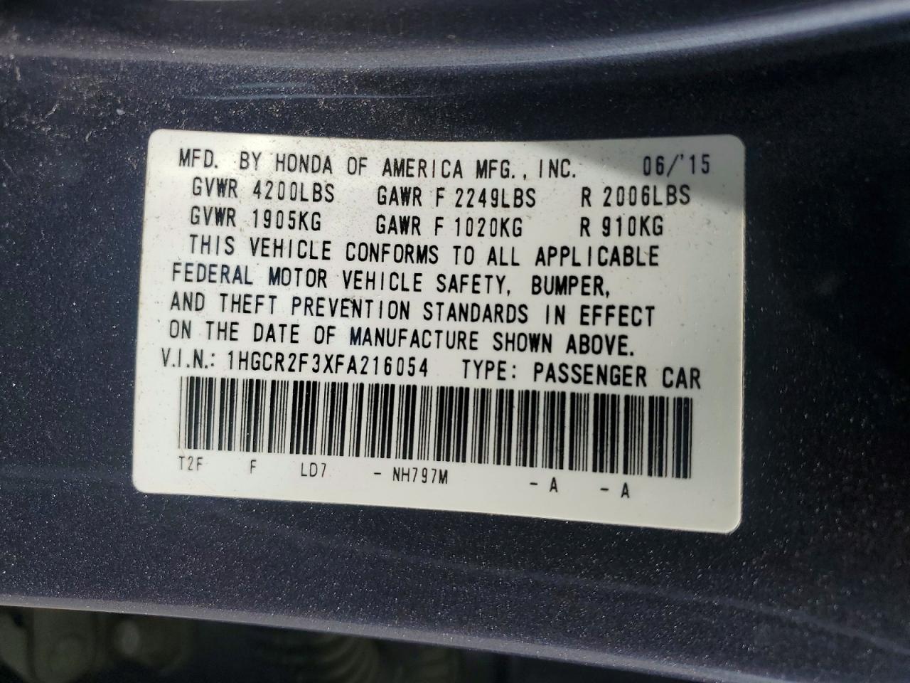 2015 HONDA ACCORD
