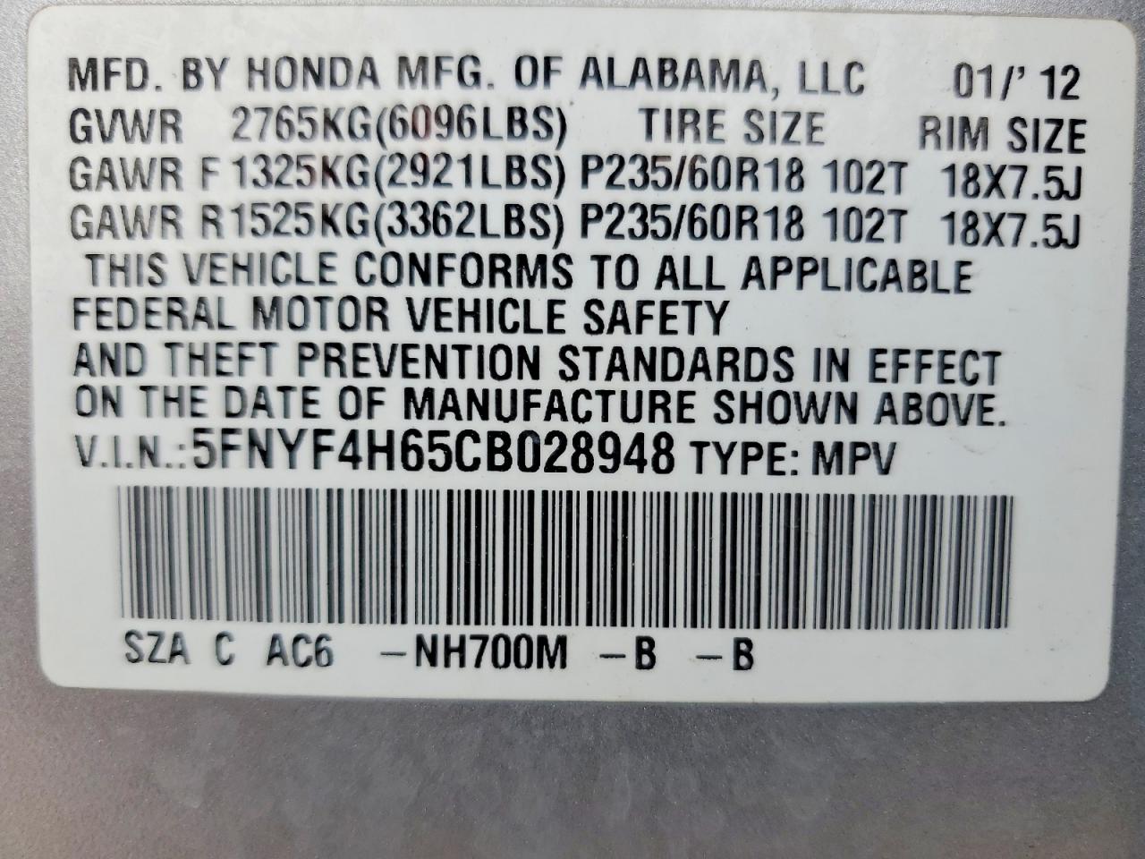 2012 HONDA PILOT