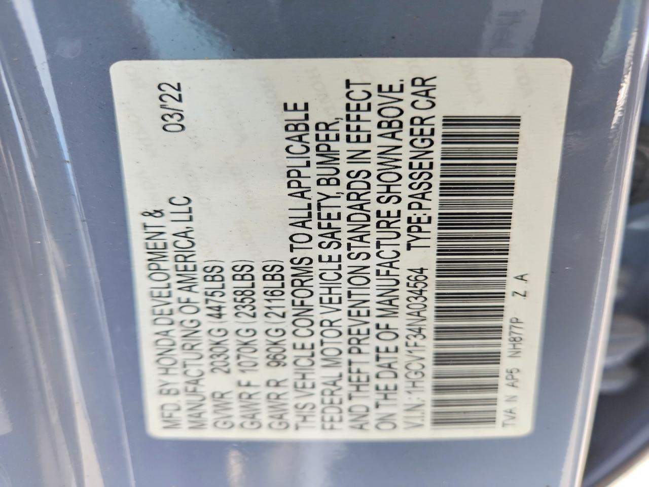 2022 HONDA ACCORD