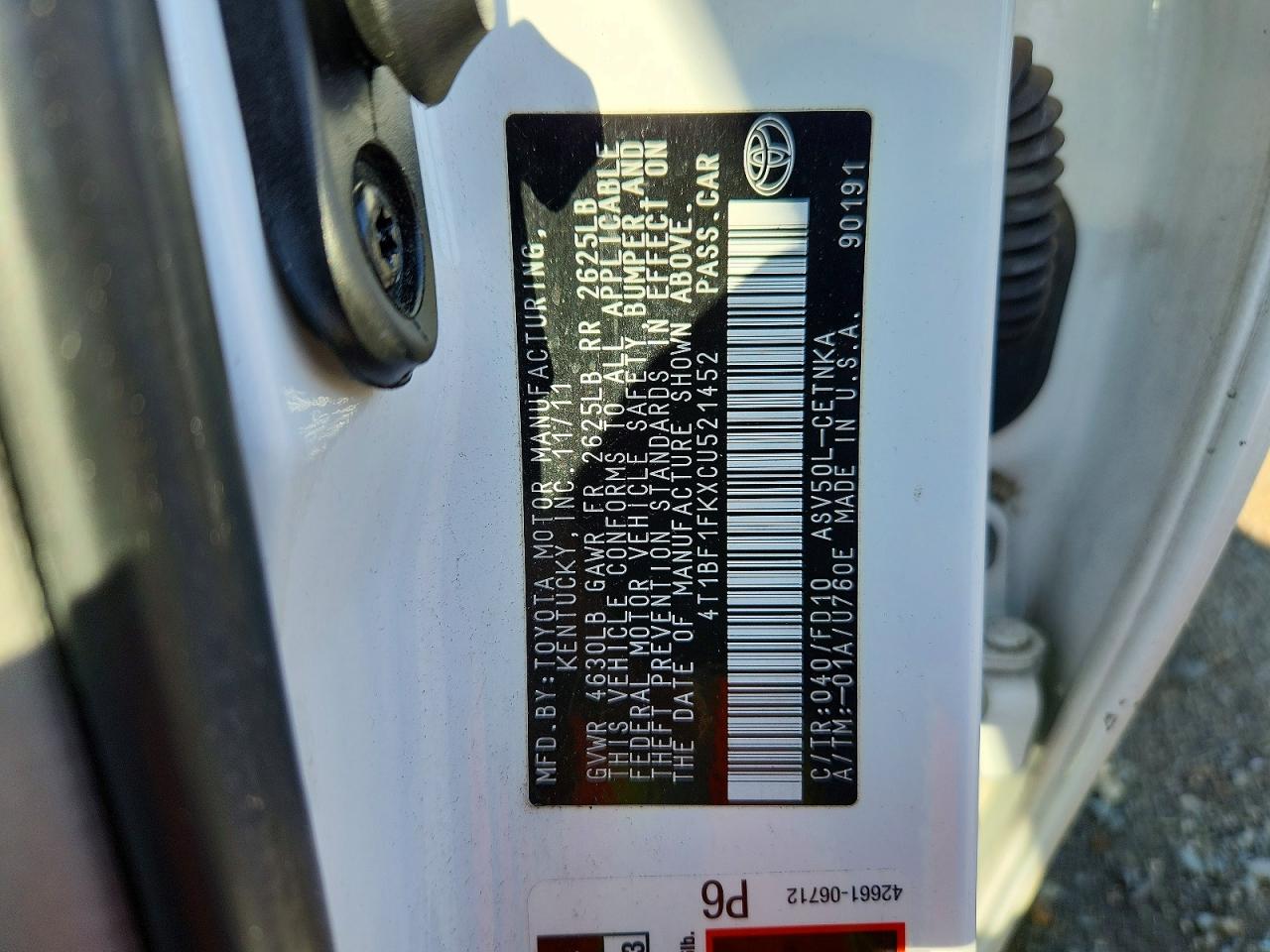 2012 TOYOTA CAMRY