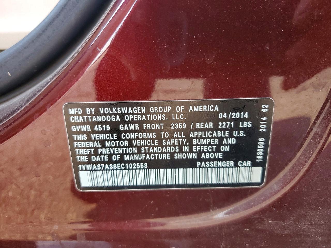2014 VOLKSWAGEN PASSAT