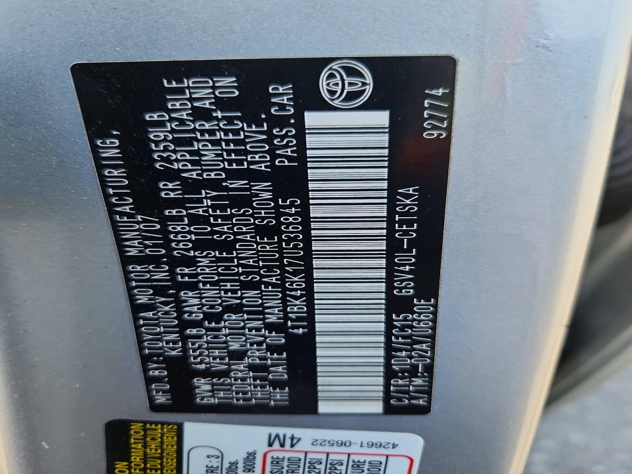 2007 TOYOTA CAMRY SE V