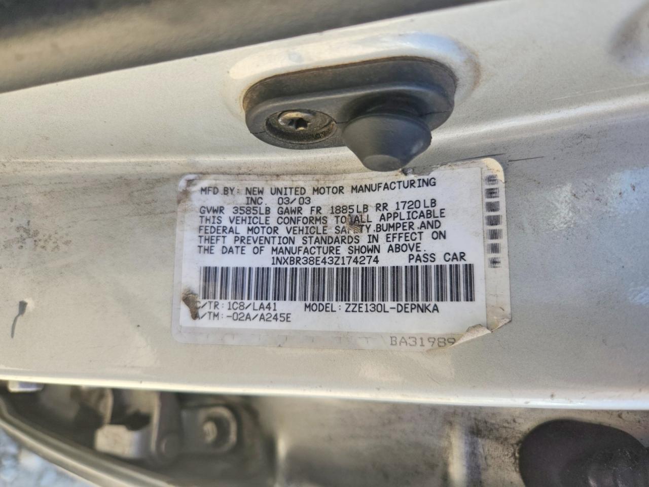 2003 TOYOTA COROLLA