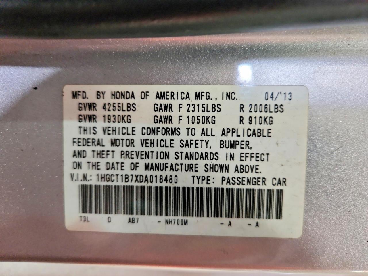 2013 HONDA ACCORD