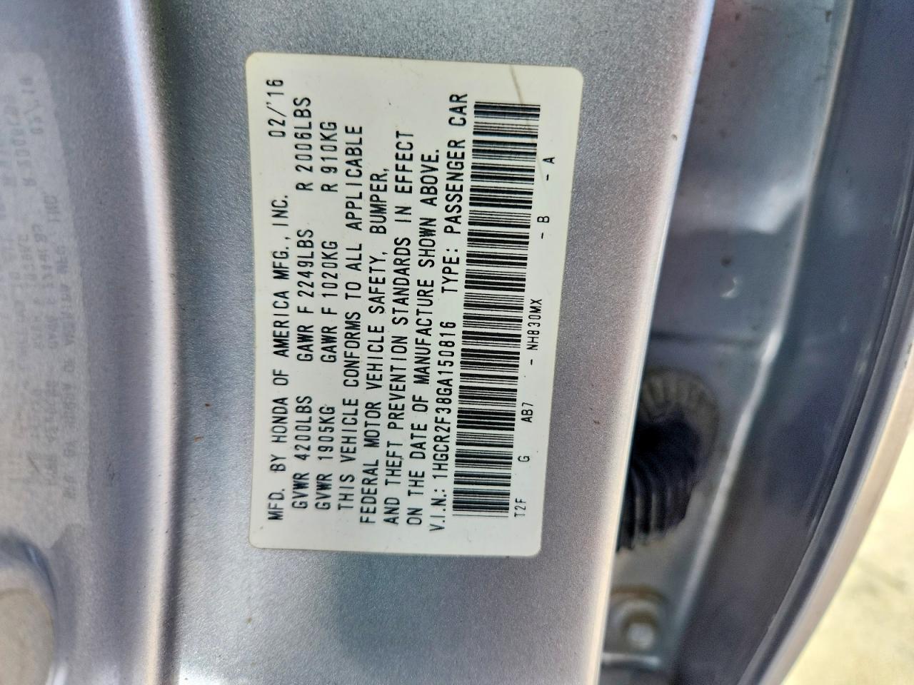 2016 HONDA ACCORD