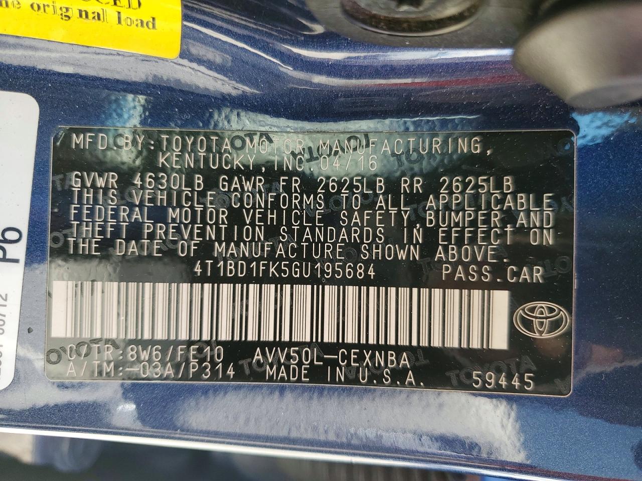 2016 TOYOTA CAMRY SOLA