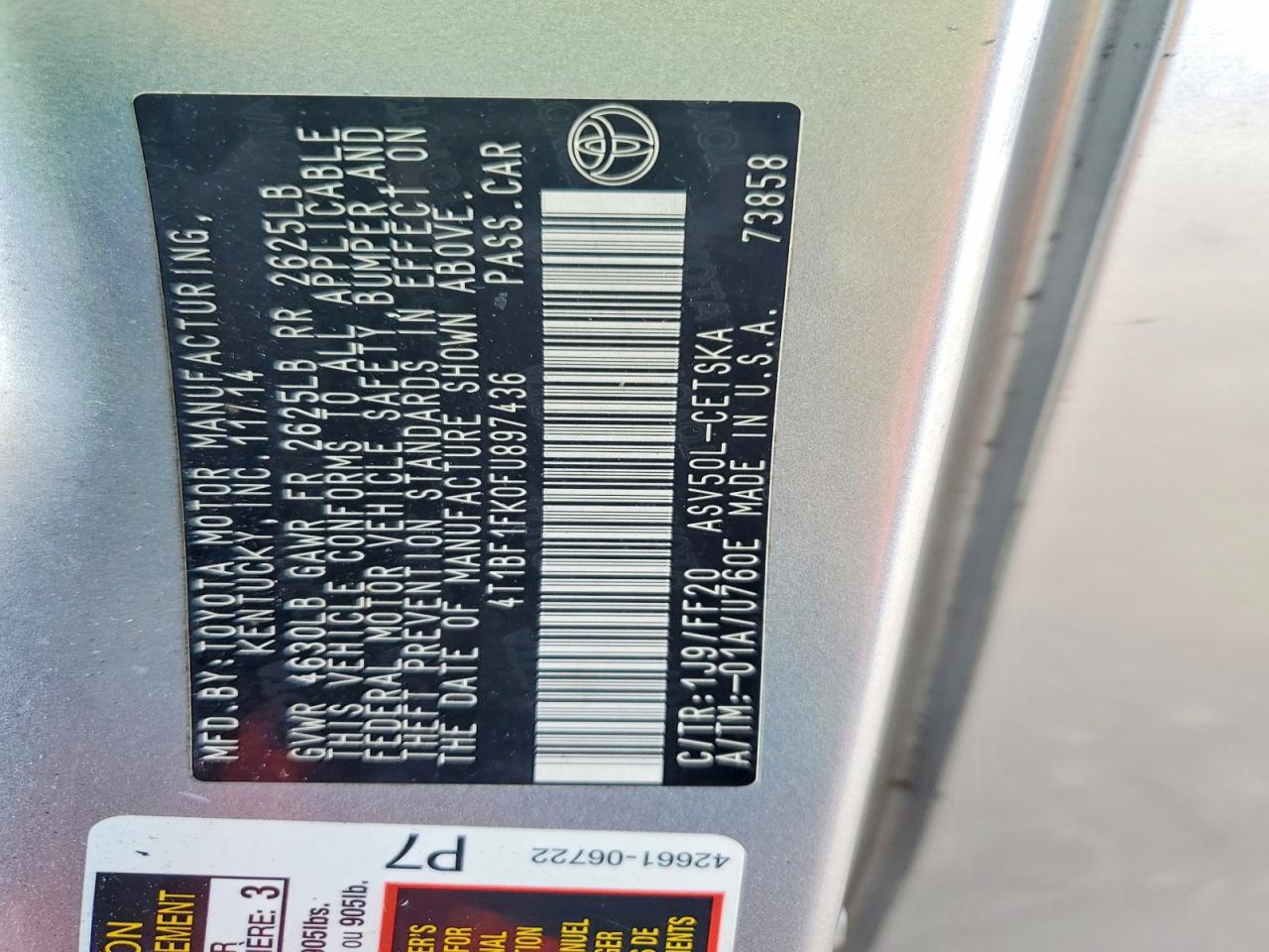 2015 TOYOTA CAMRY