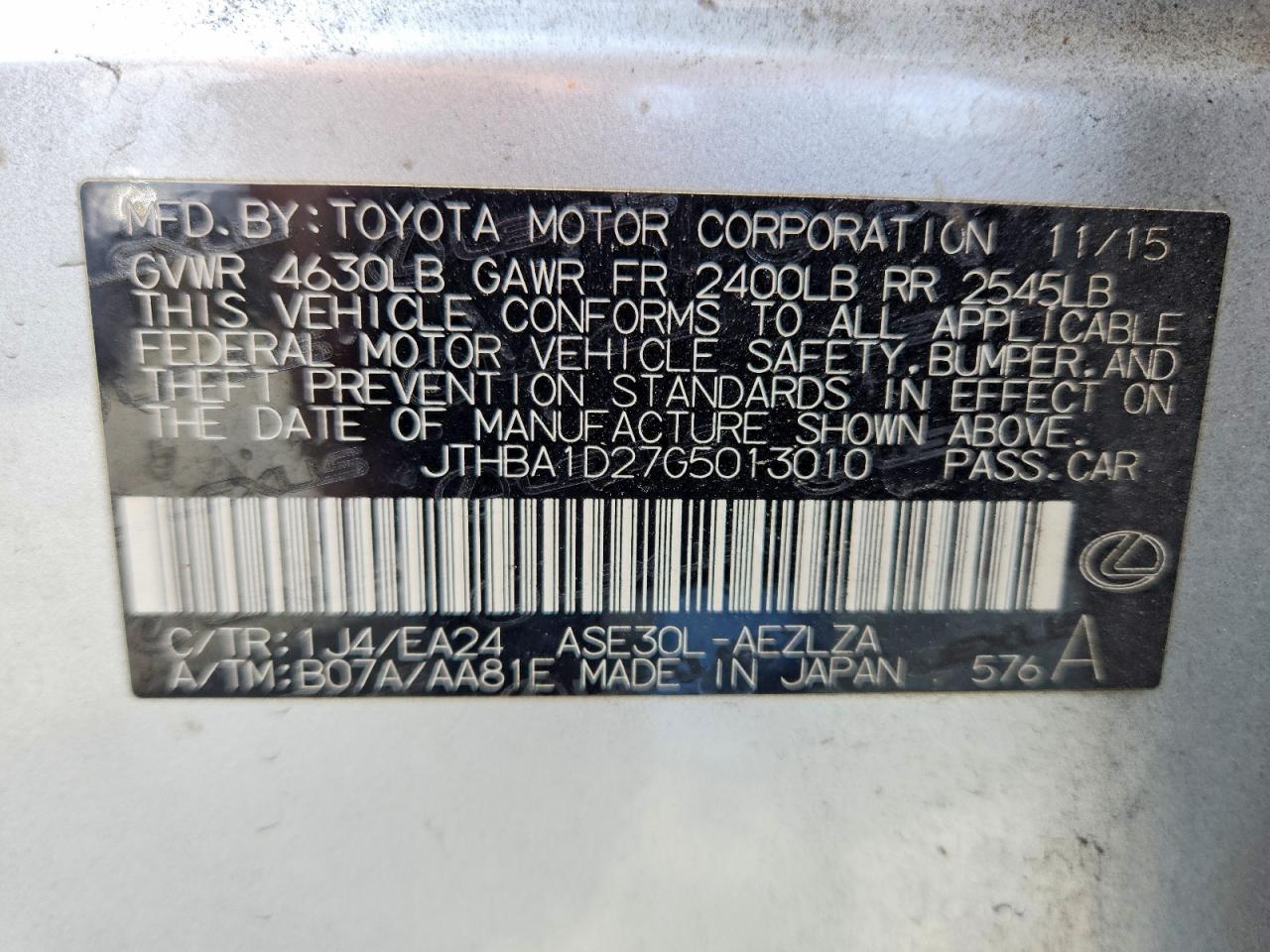 2016 LEXUS IS