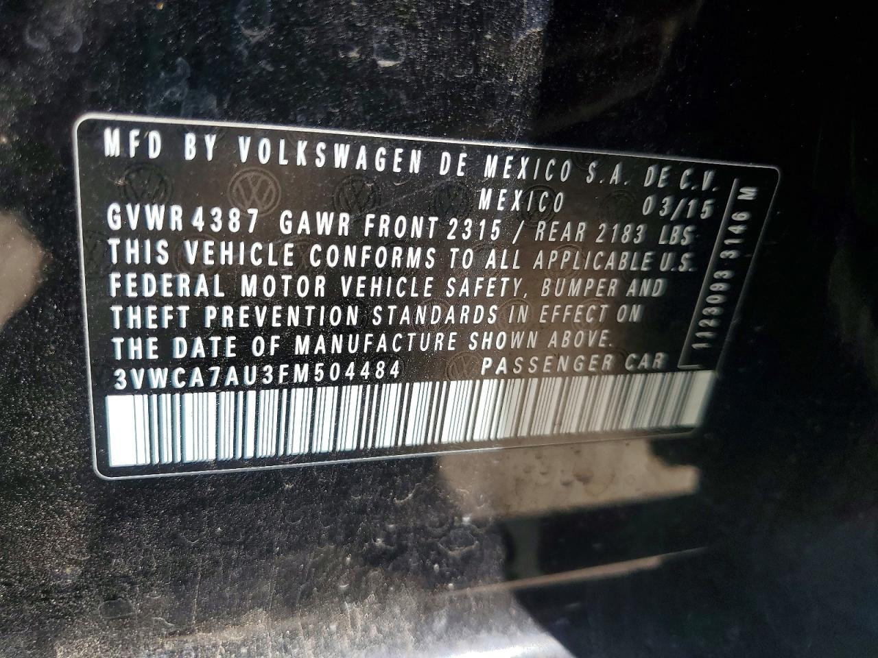 2015 VOLKSWAGEN GOLF