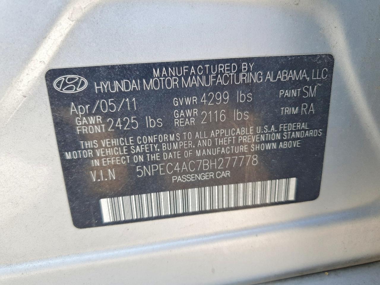 2011 HYUNDAI SONATA