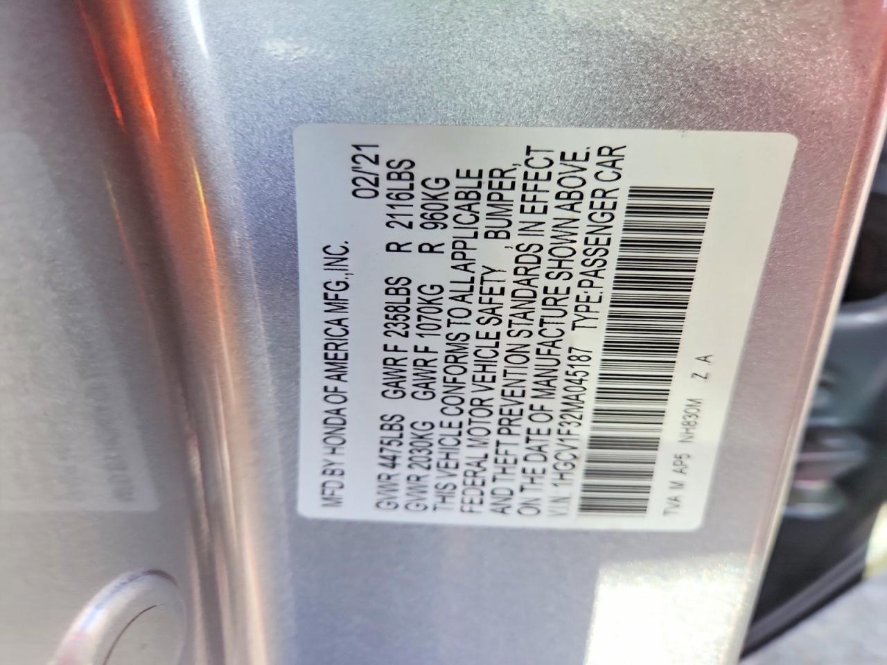 2021 HONDA ACCORD